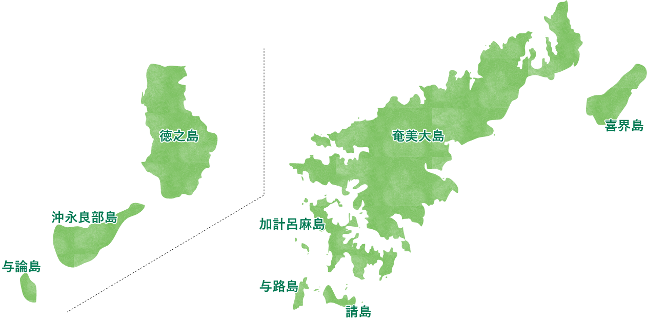 奄美大島、徳之島の地図